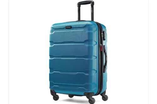 Samsonite Omni PC Hardside Expandable Luggage with Spinner Wheels, Checked-Medium 24-Inch, Caribbean Blue